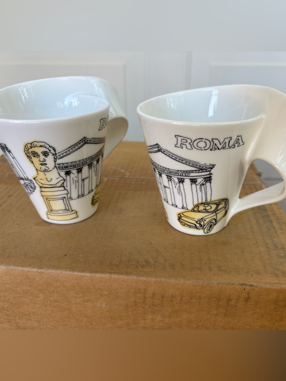 Villeroy & Boch Roma Porcelain Mugs in White with Yellow Accents